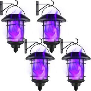 Solar Purple Flame Wall Lanterns, Outdoor Halloween Hanging Lights